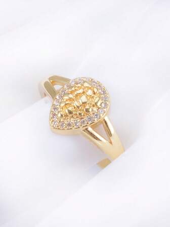 1pc Fashion Heart-Shaped Ring, Inlaid Cubic Zirconia, Elegant Couple Ring Suitable For Any Occasion, Valentine's Gift, Birthday Gift, Unisex