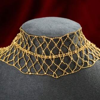 1-delige delicate, goudkleurige, koperen ketting met meerdere lagen mesh-design en verfijnd vakmanschap voor de modebewuste vrouw! Perfect voor dagelijks gebruik en speciale gelegenheden. Een must-have voor liefhebbers van modeaccessoires!