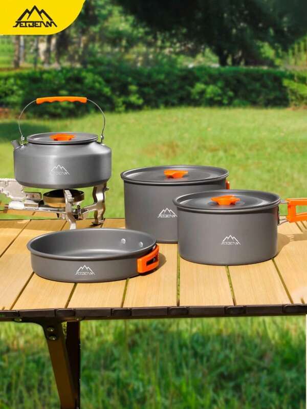 Juego de 3 piezas de utensilios de cocina de camping de aluminio ligero (olla/sartén/tetera) | Combo para mochila de senderismo, picnic y cocina al aire libre | Portátil y de fácil almacenamiento, resistente a golpes