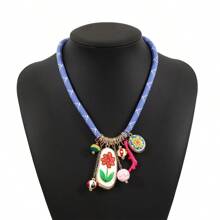 Mydear 1 pieza Collar colgante con flores y coral rojo de estilo bohemio y elementos múltiples, adecuado para que las mujeres lo usen en la playa y en resorts de verano