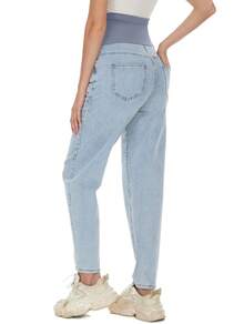 Women's Maternity Jeans Over Belly Comfy Stretch Boyfriend Jeans Loose Pregnancy Pants, S-XXL - 淺藍色 - 查看 4