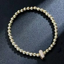 1 件简约黄铜和立方字母串珠弹性手链，适合女士 - 金色 - 查看 34