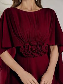 SUPGIR Đầm dạ hội dài tay hở lưng cổ tròn họa tiết hoa 3D thủ công cho nữ, váy dài màu hồng thanh lịch - Màu Đỏ Sâu - Xem 6