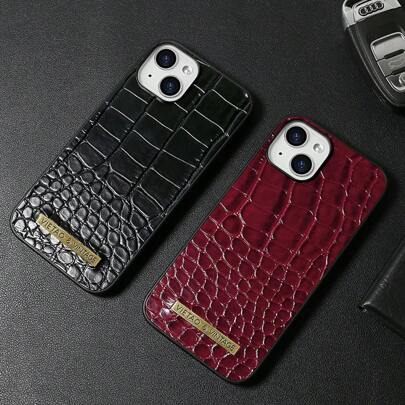 VIETAO Crocodile Pattern Stylish Black Color Crocodile Print Textured Faux Leather Pc Phone Case Compatible With Iphone 11 12 13 14 15 16 Pro Max XR Mobile Cases
