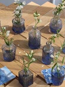 1 Set/12pcs Gradient Color Nordic Style Glass Flower Vases, Minimalist Summer Floral Containers, High-Quality Embossed Aromatic Diffuser Bottles, Suitable For Home Decor, Living Room/Bedroom, Bathroom Vanity, Gift, Summer Flowers