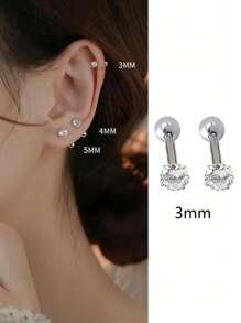 1 Pair 925 Sterling Silver Stud Earrings With Double Ball Screw Back, Suitable For Pierced Ears, Can Be Worn For Showering And Sleeping
