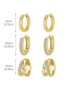 3 Pairs Stackable Huggies Earrings With Cubic Zirconia Accents, Stackable Earrings And Stacked Hoops For Women - Perfect Hypoallergenic Lightweight Jewelry For Everyday Wear Or Special Occasions