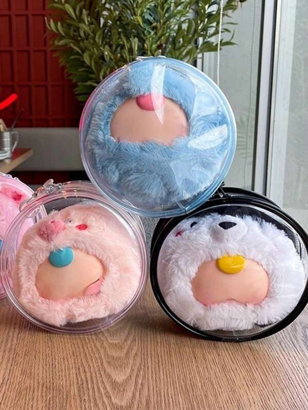Opbergkoffer voor pluche poppen, transparante ronde beschermhoes van PVC, stofdicht en veilig voor peuters (12 cm), geschikt voor het weergeven van een blindbox voor 10 cm poppen, opbergkoffer voor K-poppen, draagtas voor 10 cm animepoppen, reistas voor buiten (pop niet inbegrepen)