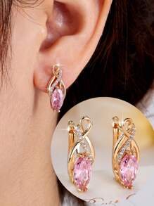 1 Pair Elegant High-End Interwoven Golden Zirconia Stone Women Dangle Earrings, Suitable For Daily And Party Wear