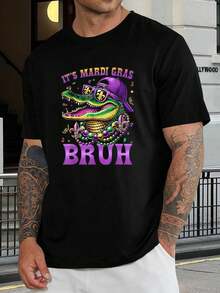 Camiseta divertida de cocodrilo de Mardi Gras - Camiseta para fiestas de Nueva Orleans para hombres y mujeres - Tallas grandes disponibles - Negro - Ver 1
