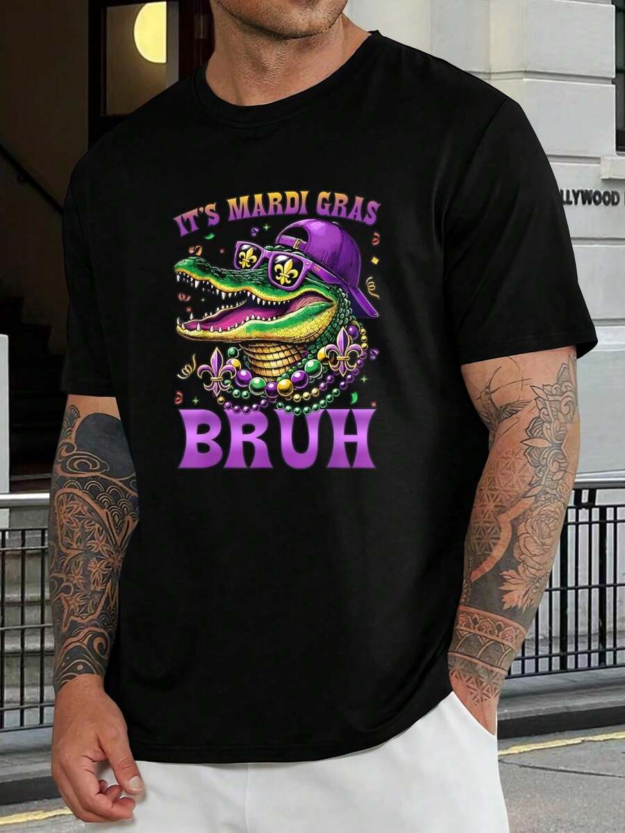 Camiseta divertida de cocodrilo de Mardi Gras - Camiseta para fiestas de Nueva Orleans para hombres y mujeres - Tallas grandes disponibles - Negro - Ver 1