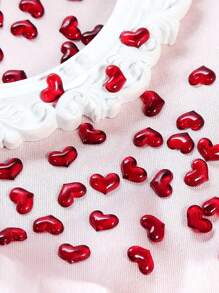 30pcs Heart Shaped 3D Nail Decorations, Cherry Red Rhinestone, Transparent Nail Jewelry, Odorless, DIY Finger Decors, Valentine"S Day Nail Accessories