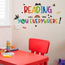 1pc Colorful Inspirational Reading Quote Wall Decal, Bedroom & Living Room Decoration