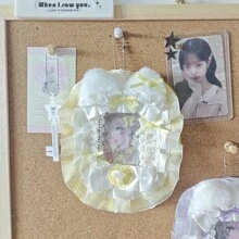 Portacarte per foto con orecchie di coniglio e gatto in peluche fatti a mano, pizzo, stile Kpop, materiale scolastico, per il ritorno a scuola