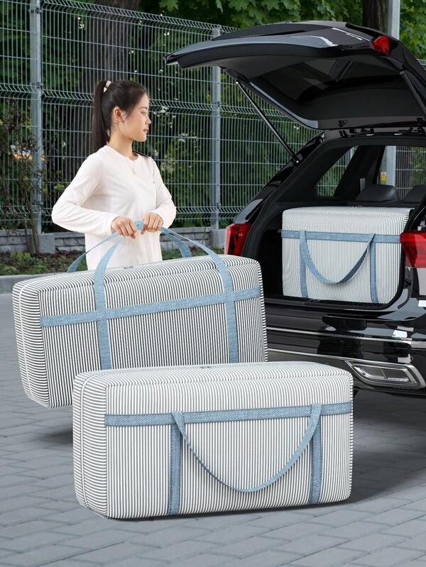 1pc Gray Travel Bag, Large Capacity Clothing Storage Bag, Quilt Storage Bag, Foldable Storage Bag, Mobile Packaging Bag, Clothing Storage Bag, Seasonal Storage Bag, Reinforced Handle Double Zipper For Mobility, Miscellaneous Storage Bag, Mobile Storage Accessories Bag For School School Accessories School Stuff