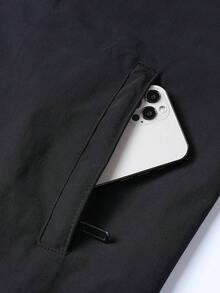 Winter Plus Size Men's Sports Jacket, High Quality Solid Color Casual Baseball Jacket, Windbreaker Coat For Men, Autumn/Winter - Black - View 4