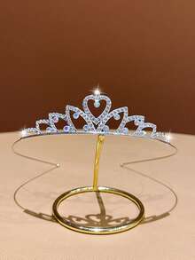 1pc Silver Heart Crown Headband, Simple Birthday Hair Accessory Suitable For Daily Use - Silver - View 5