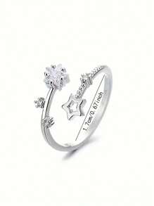 Anillo ajustable con diseño minimalista de estrella hueca de circonia, joyería celestial, anillo ajustable, hipoalergénico, perfecto para mujeres, ideal para combinar con atuendo de fiesta y casual, regalo perfecto de vacaciones y cumpleaños para familiares y amigos