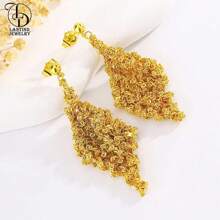 2Pcs Handmade Knitted 24K Gold Plated Sweater Chain, Necklace & Earring Jewelry Set For Women, Suitable For Party, Wedding, Anniversary, Formal Dress, Holiday Gift, Casual Wear