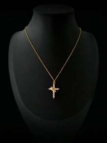 Mother's Day Gifts For Mom Upgraded Crown Cross Necklace For Women 14K Gold Plated Crown Cross Pendant Necklace Simple Diamond Gold Necklaces Faith Cross Jewelry First Communion Necklace