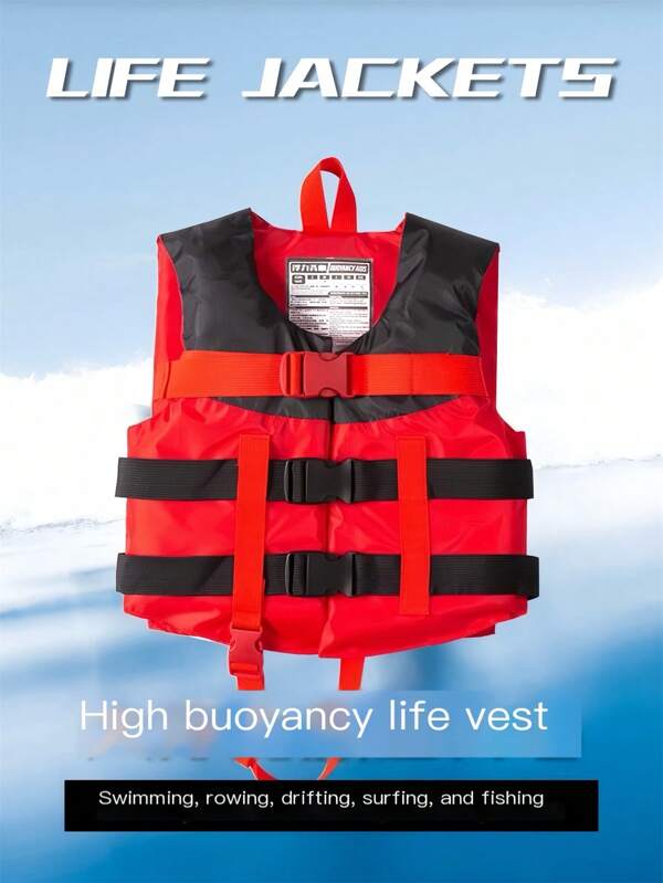 Chaleco salvavidas de alta flotabilidad para adultos, rojo - Poliéster ligero, adecuado para kayak, rafting, pesca y navegación a motor, con correas ajustables en los hombros, cierre con cremallera, chaleco multifuncional, chaleco de rescate acuático, chaleco de pesca | Chaleco salvavidas ajustable | Chaleco salvavidas, artículos esenciales para la playa, accesorios para la playa, flotador de piscina