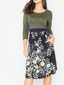 Boho Vintage Magenta Ivory Coral Pink Yellow Stripe  Band Trim Midi  Swing Southern Dress | Small-3 XL Plus - 橄欖 - 查看 4