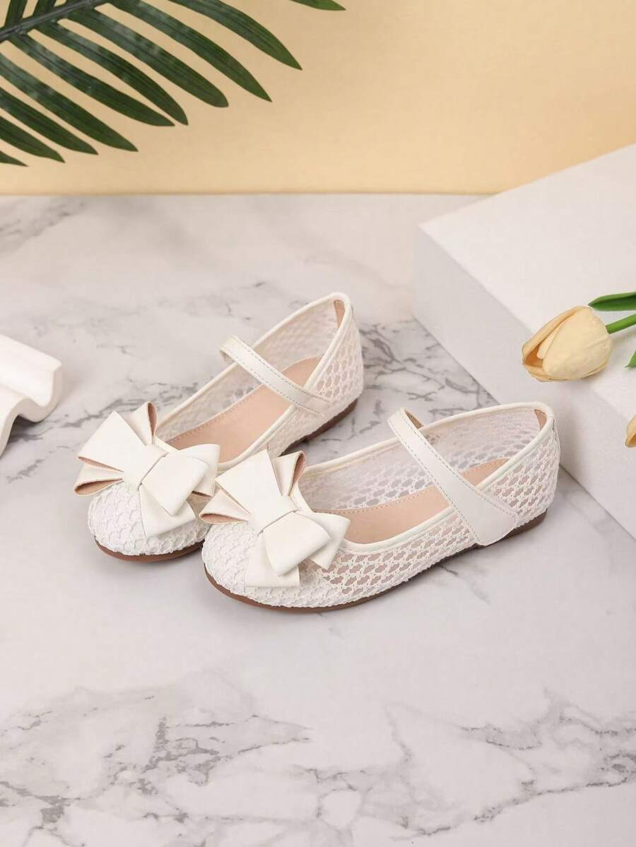 1 Pair Beautiful Bow Knot Decor Resort Style Flats For Girl - White - View 1