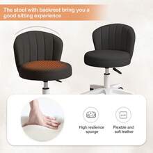 Small Desk Chair Round Rolling Chair With Back PU Leather Height Adjustable Swivel Vanity Work Computer Stool Chair For Home Office Bedroom With 2 Pack - 黑色 - 查看 7