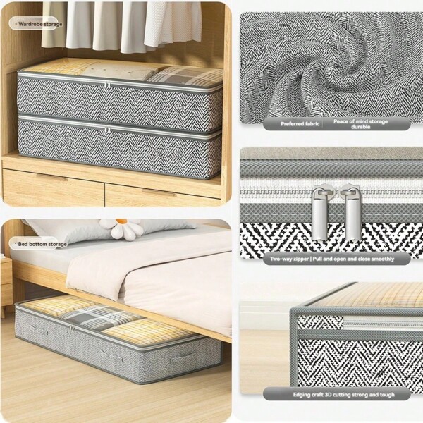 inbeaufon Breathable Under Bed Storage Bag With PVC Windows 4 Reinforced Handles And Sturdy Sidewalls, 1-Piece -Fniendly Under Bed Clothing Blanket Storage Bag With 2 Strong Zippers, Gray Arrow