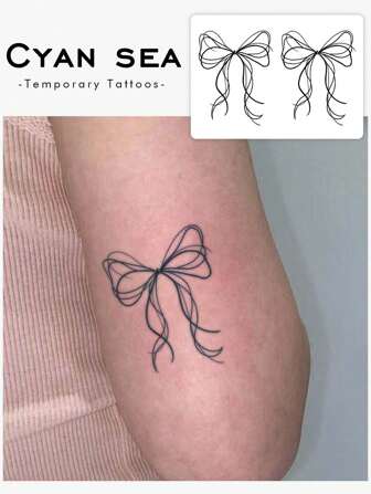 1 件防水、防汗、可水洗不反光临时草本纹身 - 情侣蝴蝶结设计，持续 7-15 天，适合日常使用