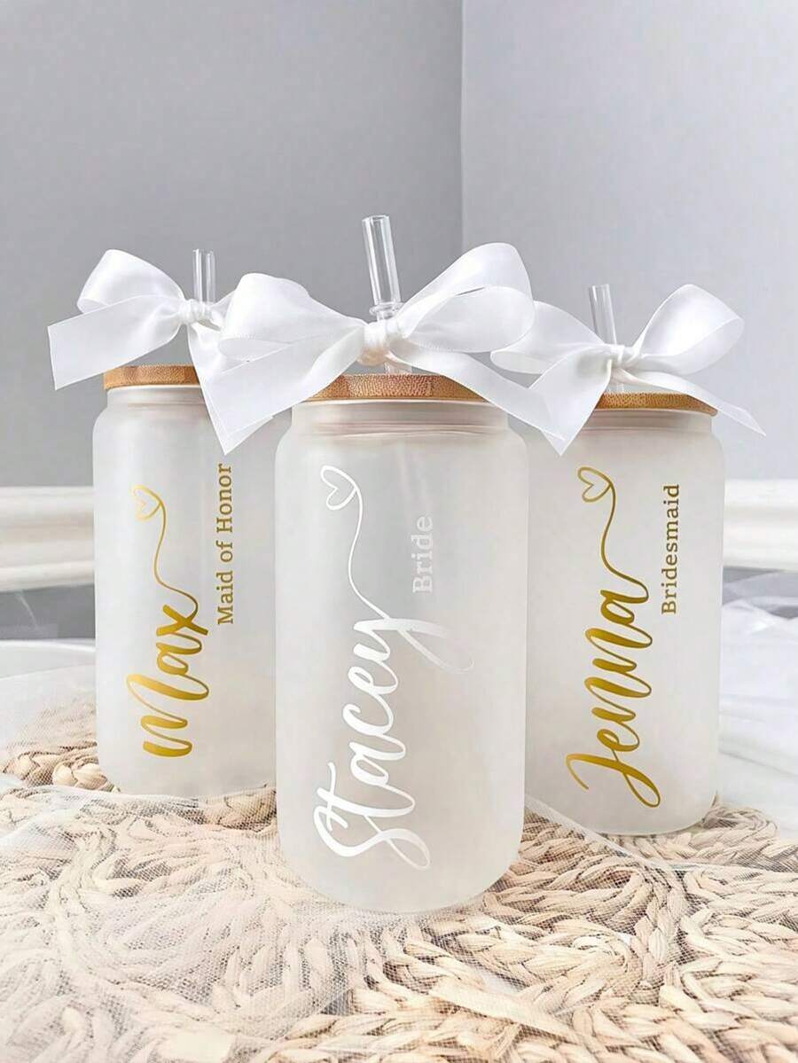 Vasos personalizados de cristal | Vasos para damas de honor | Taza para café frío | Regalos personalizados | Regalos de caja de propuesta | Regalo de cumpleaños | Regalo para la novia. Fácil de limpiar, exquisito, de alta calidad, personalizado, único, regalos ideales para ella, novio, novia, papá, mamá. - multicolor - Ver 1