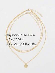 2pcs Layered Round Pendant Beaded Necklace For Women, Golden Color (Random Bead Quantity)