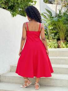 1 pièce Robe à fines bretelles décontractée et confortable pour filles, convient pour les fêtes, les loisirs, les vacances, les sorties, l'été