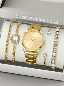 5pcs/Set Women's Luxury Quartz Analog Watches With Diamond Bracelet, Elegant Minimalist Style (No Box Included)
