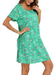 Camisones de mujer de algodón, ropa de dormir talla grande, camiseta de dormir de manga corta, camiseta de dormir estampada