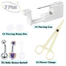 7 piezas Kit de piercing de aro de ombligo, kit de piercing corporal para ombligo y nariz, conjunto desechable de agujas y pinzas de piercing para el ombligo - Blanco - Ver 14