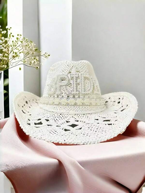 1pc Retro Letter Print Party Cute Polyester Cowboy Hat, Unisex Cowgirl Hat, Beach Hat, Suitable For 4th Of July, Versatile Novelty Cap