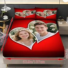 3pcs Couple Photo Print Bedspread Sheet Set, Mattress Protector (1 Bedspread + 2 Pillowcases, Pillowcases Not Included), Can Be Customized With Your Photo, Soft And Comfortable Bedding Set, Suitable For Family Bedrooms, Guest Rooms, Suitable For All Seasons, Personalized Home Decoration