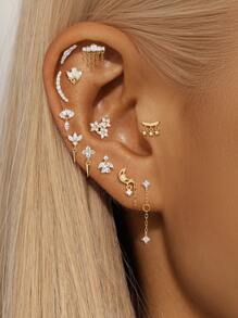 1Pc Asymmetrical 925 Sterling Silver Cartilage Helix Piercing Earring For Women Hypoallergenic Flat Back Stud Earring Perfect For Daily Wear/Party/Gift Bridal Jewelry Fine Jewelry