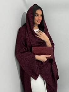 Bộ 2 món, phong cách tối giản, một cỡ, họa tiết da báo đen mờ, áo choàng dài màu trơn dành cho nữ kèm khăn choàng, kiểu dáng thanh lịch, thích hợp mặc hàng ngày và đi nghỉ mát mùa xuân. - Màu đỏ tím - Xem 1