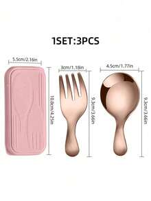 3 件便携式高品质迷你餐具套装 | 包含迷你勺子和叉子 | 多种颜色可选：金色、银色、黑色、粉色、玫瑰金、彩虹色 | 带储物盒 | 色彩鲜艳时尚的设计 | 适用于办公室、户外、学生午餐 | 防锈耐用 | 派对的绝佳礼物，完美的便携时尚之选 - 彩色 - 查看 8