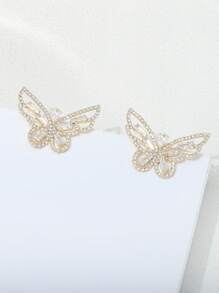 1 Pair Elegant Butterfly Zirconia Stud Earrings, Minimalist And Practical Multi-Purpose