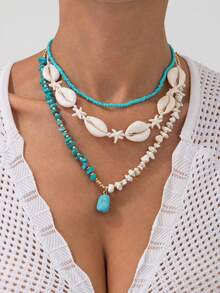 2/Pack 3pcs/Set Bohemian Style Beaded Turquoise Pendant Necklace, Luxury Fashion Vacation Party Necklace For Women, Versatile Gift - Necklace - View 16