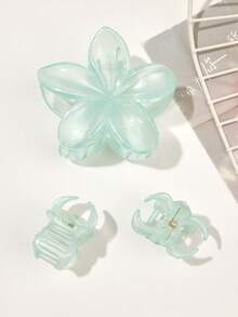 3 件闪亮透明蓝色闪亮鸡蛋花发夹，刘海配饰，海滩度假风格，春夏爪夹发夹发夹发夹发夹发夹发夹，休闲 - 透明青色 - 查看 5