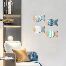 1Pc/4Pcs Cute Wooden Tropical Fish Wall Decor,Mini Beach Nautical Coastal Theme Fish Wall Art Wood Fish Wall Art Lake House Ocean Decor Vintage Ornaments For Home Bathroom Bedroom(DIY Paste) Room Decor Bedroom Decor Home Decor