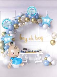 5pcs Sitting 4D Gender Reveal Boy Doll Balloons Set, Includes 20" Blue Bottle & Pacifier Design, Blue Pentagram Balloon, Blue Birthday Balloon, Suitable For Gender Reveal Party, Baby Shower, Party Decor, Blue Theme Decoration, 1st Birthday Party, Photography Props, Welcome Baby Party - Multicolor - View 4