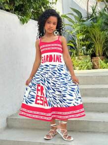 1 pièce Robe à fines bretelles décontractée et confortable pour filles, convient pour les fêtes, les loisirs, les vacances, les sorties, l'été