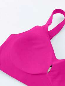 Áo ngực nâng đỡ mềm mại dành cho nữ, màu trơn, thoải mái, tối giản, không gọng, không chảy xệ - Màu Hồng Tươi - Xem 4