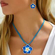 3 pièces/Set de colliers pendentifs et boucles d'oreilles femme fleurs d'été , ensemble de bijoux mode