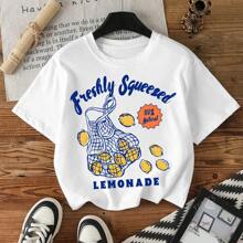 Camiseta casual holgada de manga corta con cuello redondo y estampado de frutas para mujeres en verano
